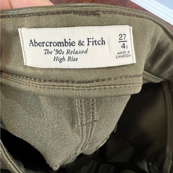 Abercrombie & Fitch 90s Relaxed Olive/Green Cargo Faux Leather Pants Y2K - Picture 2 of 11